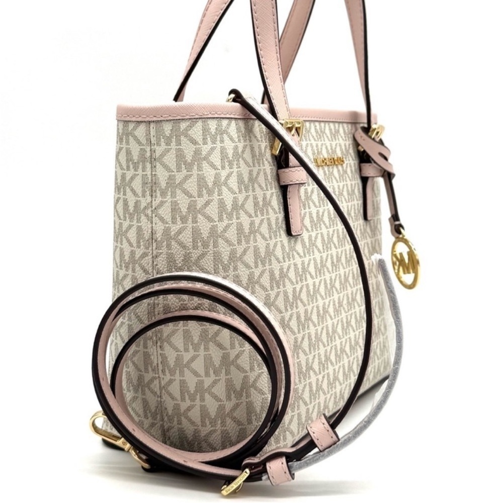 Michael Kors Jet Set Travel Extra-Small Logo Top-Zip Tote Bag Powder Blush Multi - Picture 4 of 9
